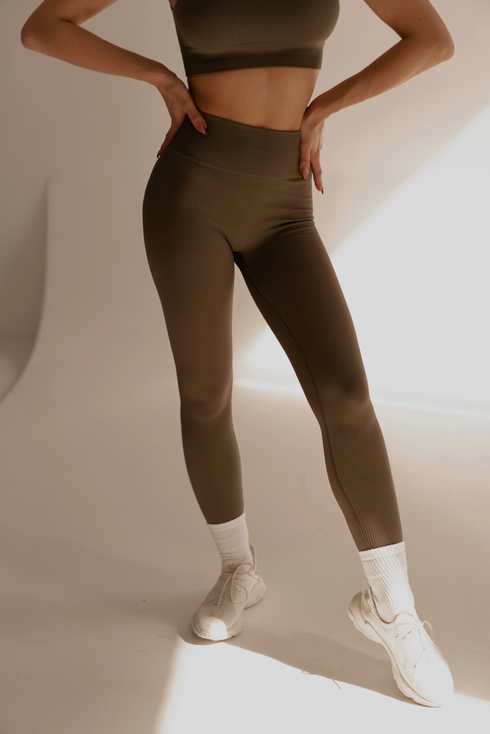 Basic Ribbed Leggings Olive