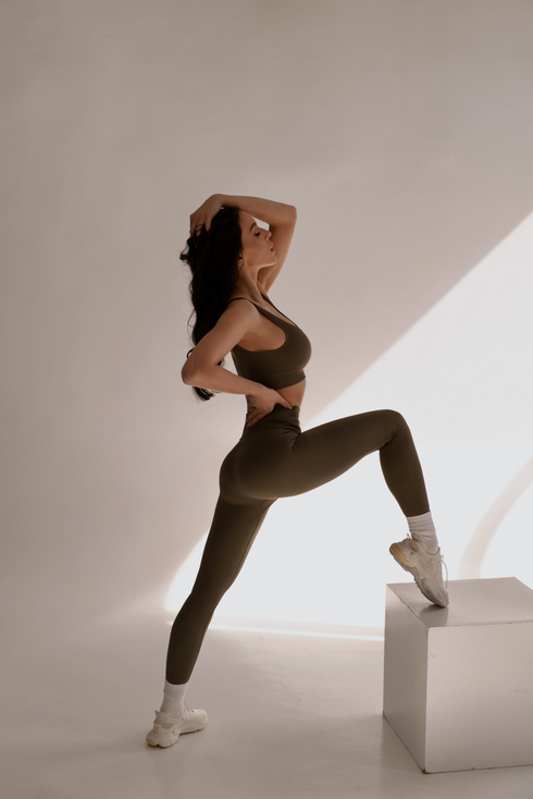 Basic Ribbed Leggings Olive