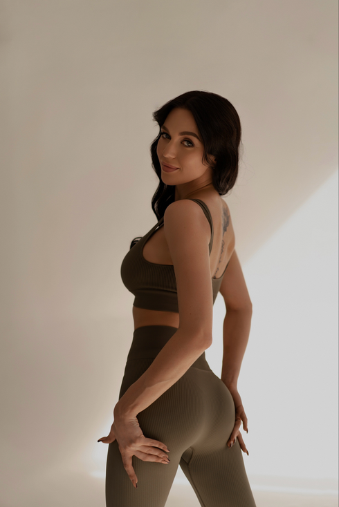 Basic Ribbed Leggings Olive