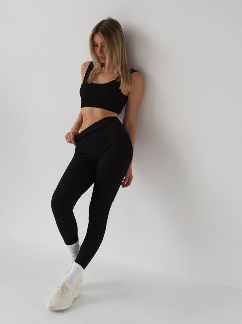 Basic Ribbed Leggings Black