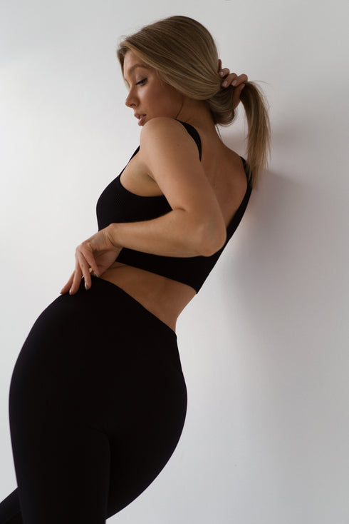 Basic Ribbed Leggings Black
